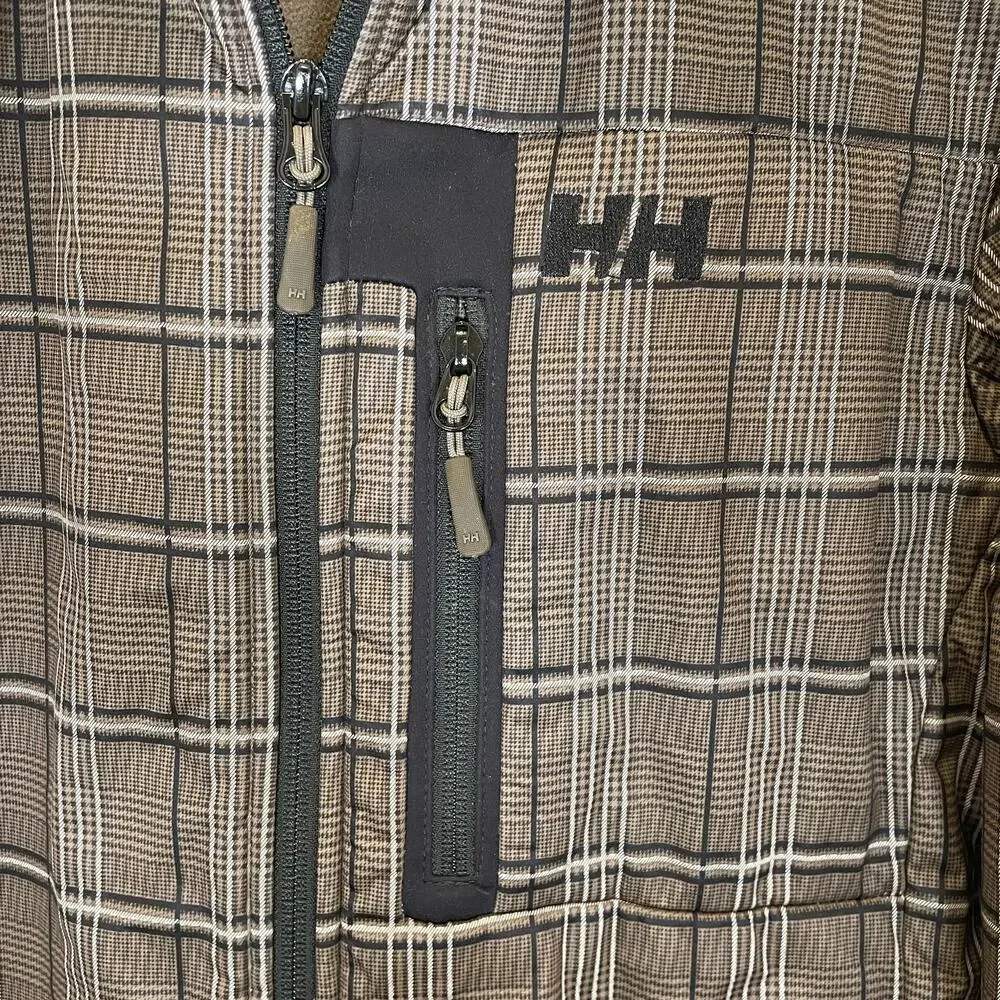 Helly Hansen Men's Windbreaker Jacket Olive‎ Green Black Plaid Zip Front M